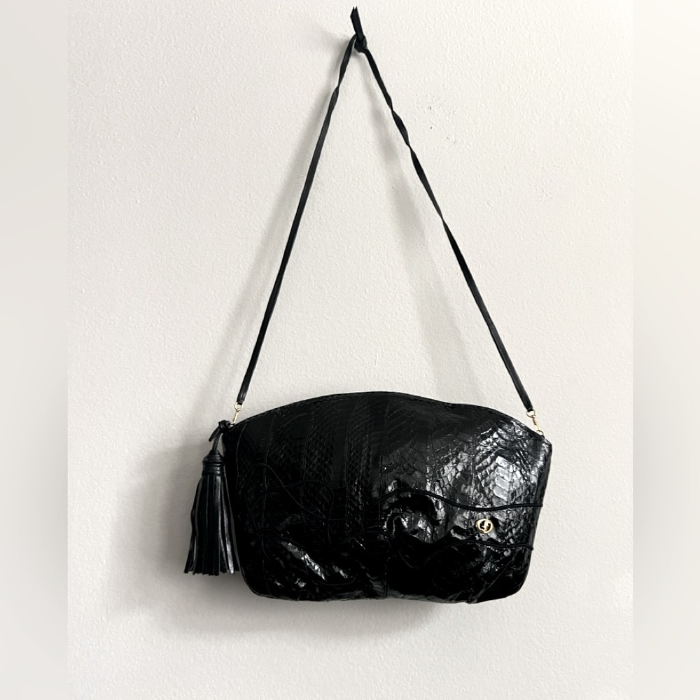 Carlo Fiori Black Reptile Leather Shoulder Bag